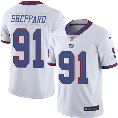 Men's Limited Kelvin Sheppard Nike Jersey White - #91 Rush NFL New York Giants